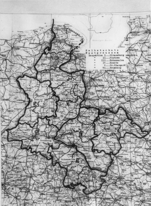 The area of operation of the Selbstschutz Westpreussen (from the Institute of National Remembrance website: zbrodniapomorska1939.pl)