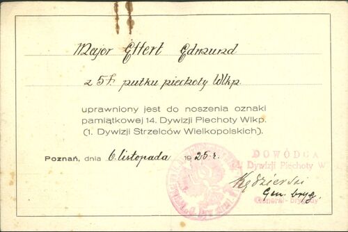 Legitymacja odznaczeniowa Edmunda Efferta (fot. z zasobu Archiwum IPN w Poznaniu)