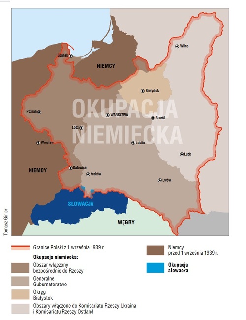 Okupacja terytorium Polski w latach 1941–1944, rys. Tomasz Ginter, Maciej Korkuć, Walcząca Rzeczpospolita 1939–1945, Warszawa 2019