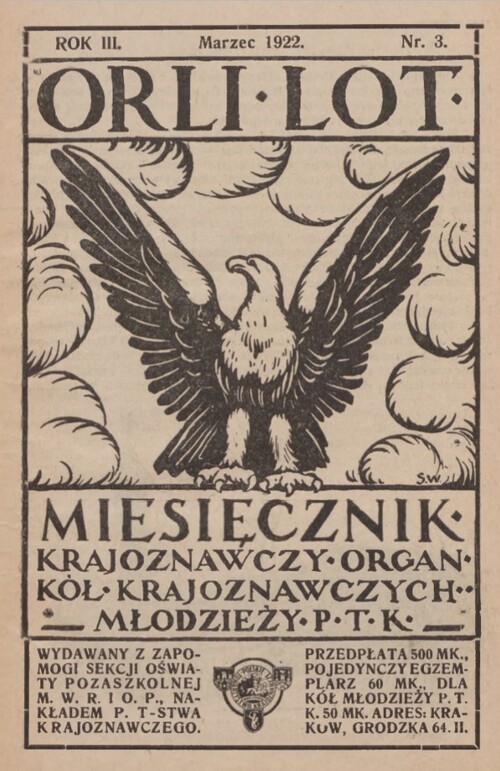 Okładka czasopisma „Orli Lot” 1922, nr 3 (domena publiczna, kopia z zasobu Jagiellońskiej Biblioteki Cyfrowej)