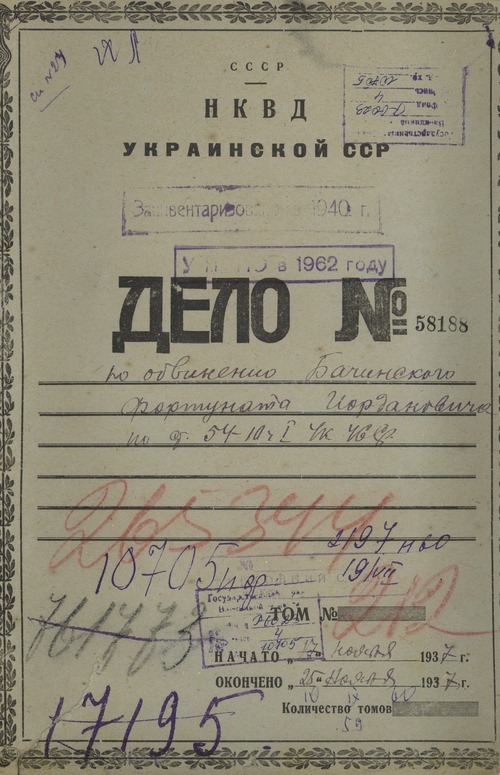 Okładka sprawy śledczej Fortunata Baczyńskiego (z zasobu AIPN)