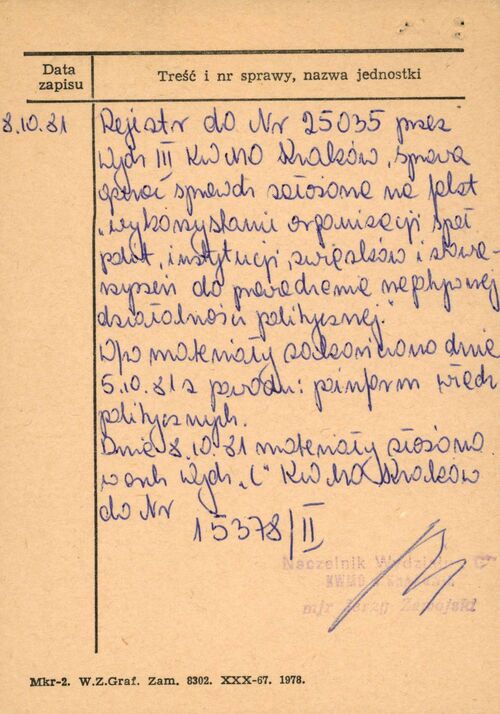 Prowadzonej przez krakowską SB (z zasobu IPN)