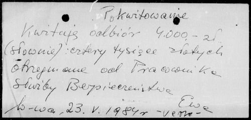 Pokwitowanie przez TW ps. „Ewa” odbioru wynagrodzenia finansowego za współpracę z SB, 23 maja 1984 r. (z zasobu IPN)
