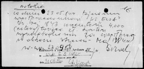 Notatka funkcjonariusza SB potwierdzająca wypłatę tajnemu współpracownikowi pseudonim Ewa wynagrodzenia za współpracę w okresie styczeń-maj 1984 roku. Warszawa, 23 maja 1984 roku