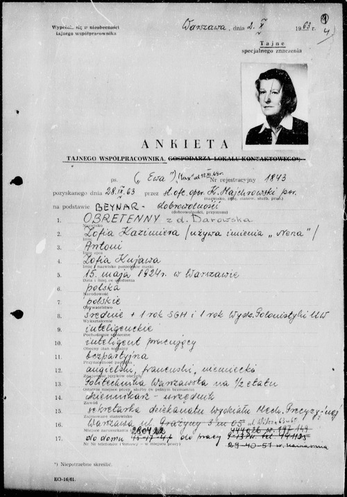 Ankieta tajnego współpracownika ps. „Ewa”, 1963 r. (z zasobu PN)