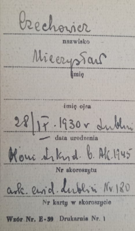 Karta dotycząca Mieczysława Czechowicza z kartoteki ujawnionych członków Armii Krajowej sporządzonej na podstawie akt Komisji Likwidacyjnej Armii Krajowej (z zasobu AIPN)