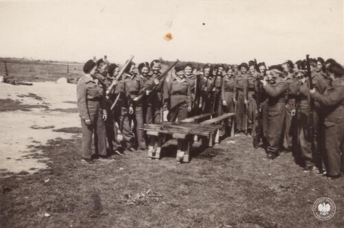 Ochotniczki z 317. Kompanii Transportowej Pomocniczej Służby Kobiet na Bliskim Wschodzie w 1942 lub 1943 r. Zdjęcie ze zbioru kopii cyfrowych fotografii Stowarzyszenia Weteranów Armii Polskiej w Ameryce (fot. z zasobu AIPN)