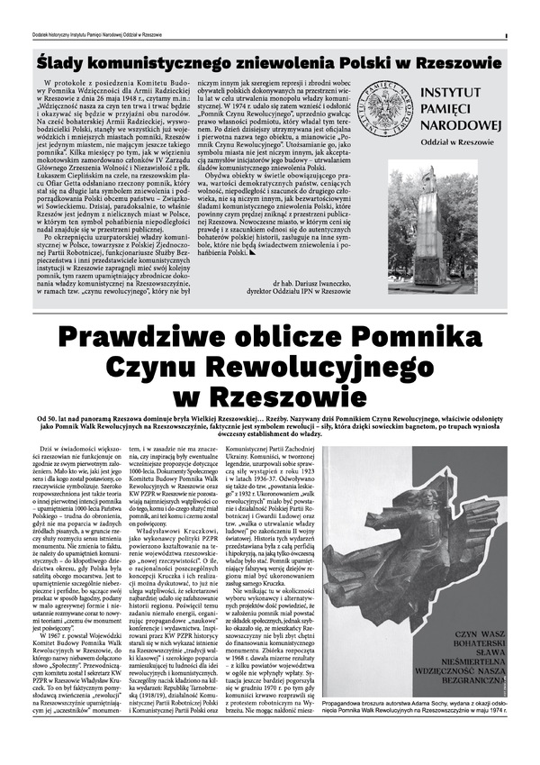 Ślady komunistycznego zniewolenia Polski w Rzeszowie. Dodatek historyczny Oddziału Instytutu Pamięci Narodowej w Rzeszowie