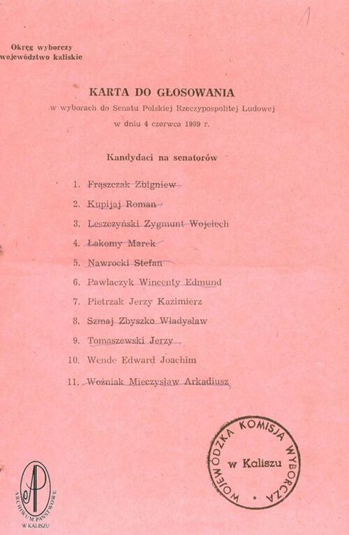 Karta do głosowania z 1989 r.