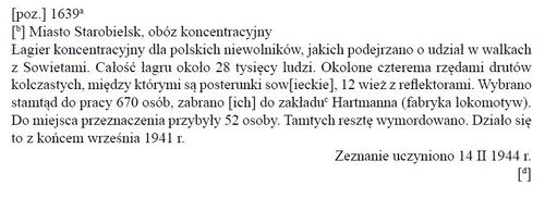 Relacja 1639 dotycząca obozu w Starobielsku (fragment „Dokumentów zbrodni wołyńskiej”, t. 2)