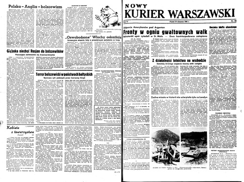 „Nowy Kurier Warszawski” 1944, nr 192 (18 sierpnia) - ostatnia i pierwsza strona (ze zbiorów Biblioteki Narodowej)