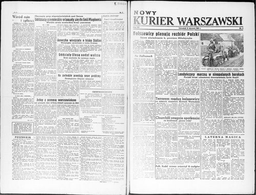 „Nowy Kurier Warszawski” 1945, nr 9 (11 stycznia) - ostatnia i pierwsza strona (ze zbiorów Biblioteki Narodowej)