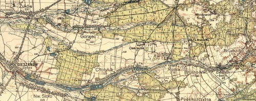 Okolice Cieszanowa (pow. lubaczowski, woj. lwowskie). Widoczne m.in. miejscowości Gorajec i Rudka (mapa Wojskowego Instytutu Geograficznego)