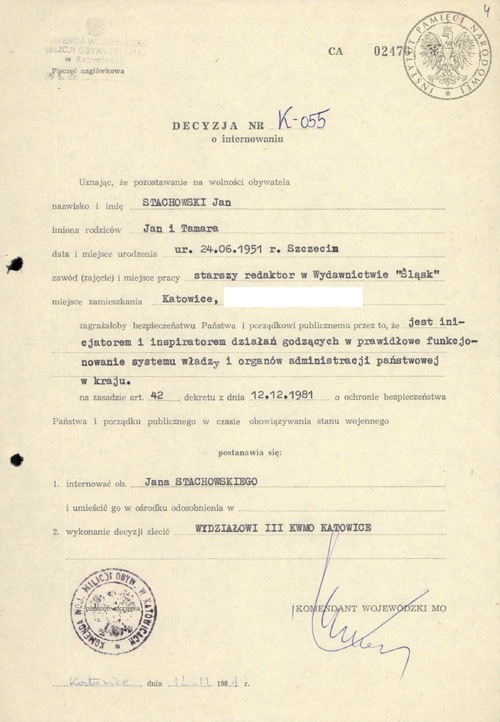 Decyzja o internowaniu