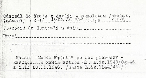 Arkusz ewidencyjny plut. Kazimierza Śliwy