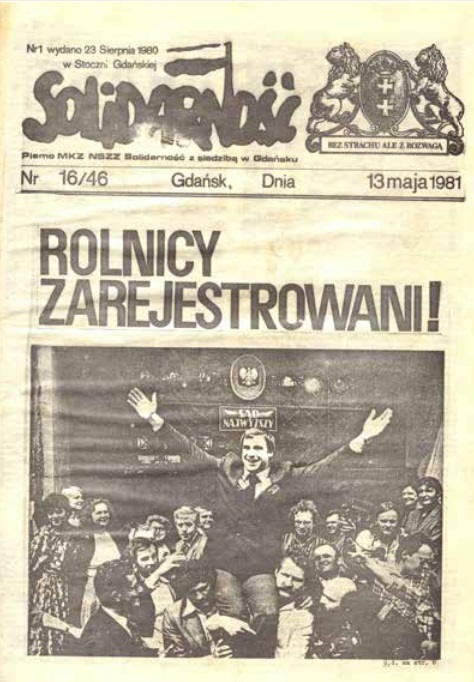 Okładka pisma z Janem Kułajem celebrującym rejestrację NSZZ RI „Solidarność”, maj 1981 r. (Fot. AIPN)