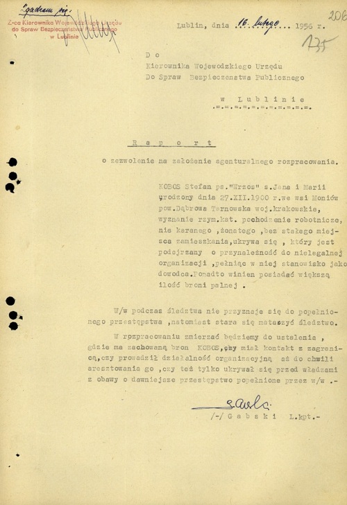 Wniosek (raport) o zgodę na założenie rozpracowania Stefana Kobosa z wykorzystaniem agentów celnych (z zasobu AIPN)