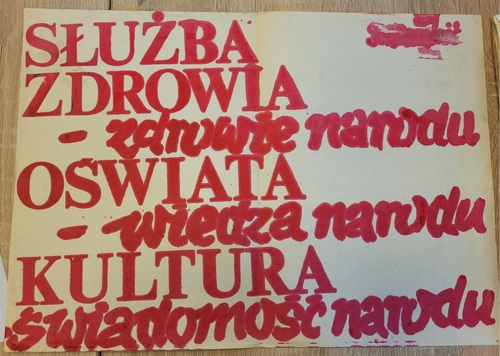 Wspólny plakat protestujących. Fot. Archiwum Pedagogicznej Biblioteki Wojewódzkiej w Gdańsku