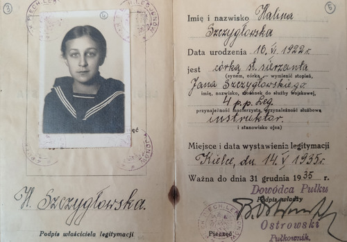 Legitymacja Haliny Szczygłowskiej podpisana przez dowódcę 4 pp. Leg. płk. Bolesława Ostrowskiego (z zasobu AIPN)