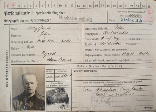 Karta personalna (niem. personalkarte) Jana Szczygłowskiego ze Stalagu II A Neubrandenburg (z zasobu AIPN)