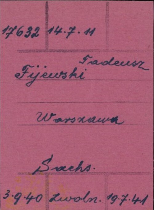 Karta z kartoteki więźniów narodowości polskiej osadzonych w KL Dachau (Konzentrationslager Dachau) w latach 1940–1945, sporządzona przez byłego więźnia obozu Jana Batorego na podstawie oryginalnej ewidencji obozowej (z zasobu AIPN)