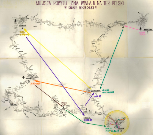 Miejsca pobytu Jana Pawła II na terenie Polski w dn. 16-26 VI 1983 r. (fot. z zasobu AIPN)