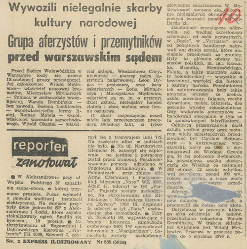 Artykuł z „Expressu Ilustrowanego” na temat procesu grupy Witolda Mętlewicza, styczeń 1976 r. (z zasobu AIPN)