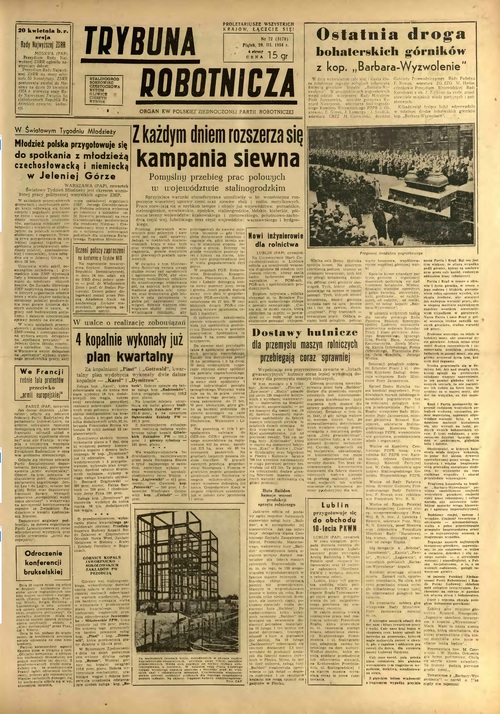 Informacja prasowa o pogrzebie górników z kopalni Barbara-Wyzwolenie, 1954. Zbiory Biblioteki Śląskiej w Katowicach