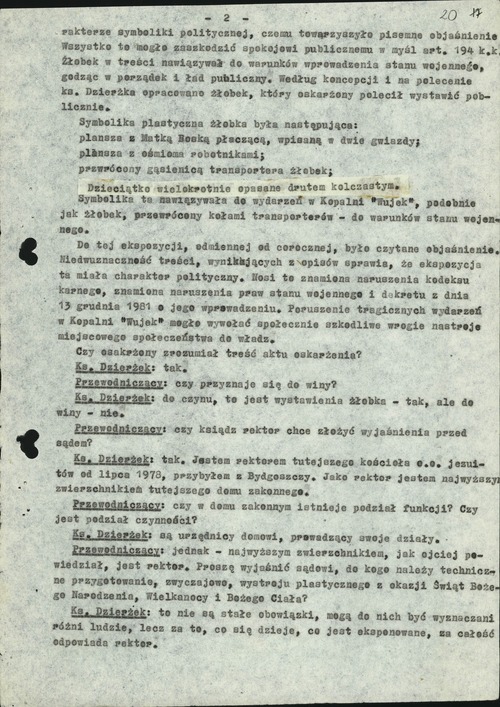Druga strona Sprawozdania z rozprawy przed Sądem Wojewódzkim w Kaliszu przeciwko ojcowi Stefanowi Dzierżkowi SJ 28 kwietnia 1982 roku