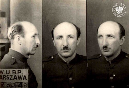 Zdjęcie sygnalityczne Wiktora Stryjewskiego, wykonane w WUBP w Warszawie 15 lutego 1949 r. (fot. z zasobu AIPN)