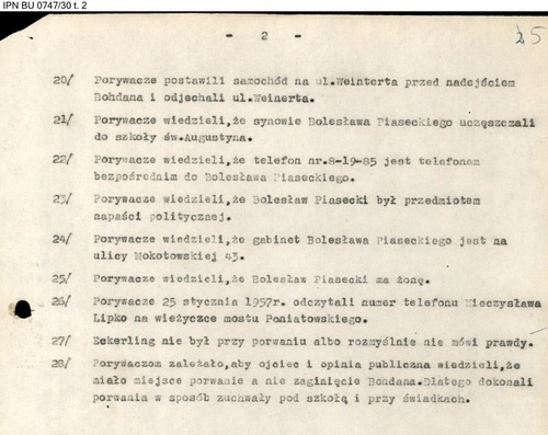 Notatka „Co wiemy na pewno o porywaczach” (z zasobu IPN)