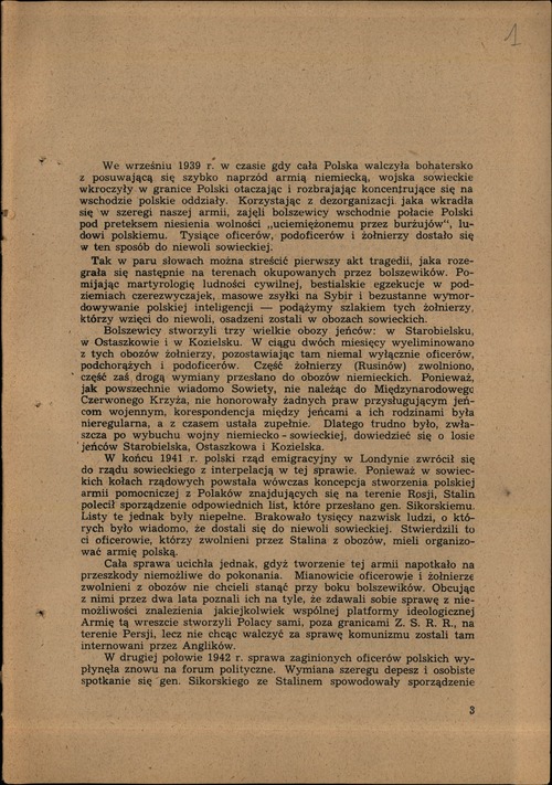 Andrzej Ciesielski, „Katyń”, wyd. 1943 r., str. 3 broszury (z zasobu AIPN)