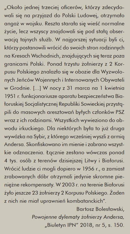 Bartosz Bolesławski, <i>Powojenne dylematy żołnierzy Andersa</i>, „Biuletyn IPN” 2018, nr 5, s. 150