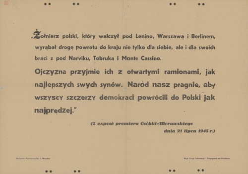 Druk ulotny z 1945 r. Ze zbiorów Biblioteki Narodowej