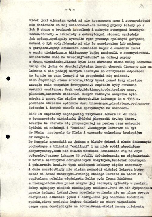 Fragment „Wspomnień obozowych b. więźniarki Heleny Włodarskiej Nr obozowy 37625 z pobytu w szpitalu kobiecym Oświęcim – Treblinka”, zadedykowanych dr Irenie Białównie. Bytom, luty 1969 r. (z zasobu AIPN)