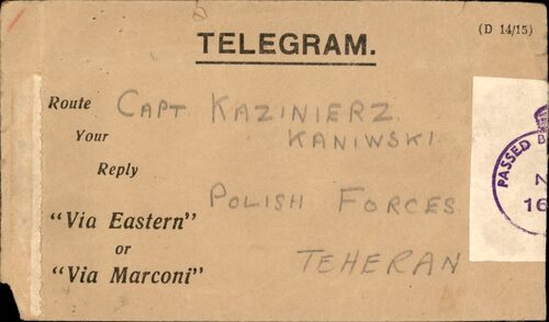 Koperta telegramu Kazimierza Kaniewskiego (fot. z zasobu Oddziałowego Archiwum IPN w Poznaniu)