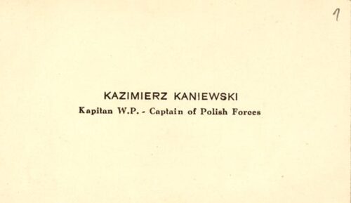 Wizytówka Kazimierza Kaniewskiego kapitana Wojska Polskiego (fot. z zasobu Oddziałowego Archiwum IPN w Poznaniu)