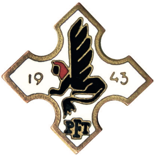 Odznaka pamiątkowa zespołu, zaprojektowana przez Bohdana Arcta, mającego za sobą studia na warszawskiej Akademii Sztuk Pięknych. Litery PFT to skrót od słów „Polish Figh- ting Team”, które jako nazwa jednostki wojskowej brzmią po angielsku równie dziwnie jak ich polskie tłumaczenie: „Polski Zespół Walczący”. Zapewne dlatego w anglojęzycznych do- kumentach dominuje termin „Polish Combat Team” – „Polski Zespół Bojowy”