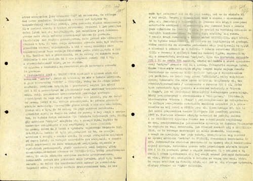 Fragment zeznań gen. Mariana Spychalskiego dotyczący akcji przejęcia archiwum Armii Krajowej i Delegatury Rządu na Kraj w mieszkaniu przy ul. Poznańskiej 37, złożonych 26 stycznia 1951 r. w trakcie prowadzonego przeciwko niemu śledztwa (z zasobu AIPN)