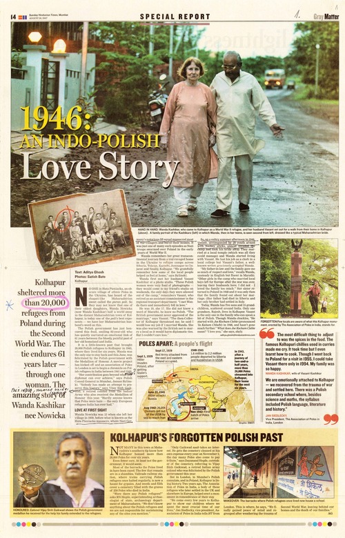 Artykuł prasowy dotyczący losów Wandy Nowickej i Vasanta Kashikara z 26 VIII 2007 r. Dokument pochodzi z kolekcji przekazanej do zasobu Archiwum IPN przez Koło Polaków z Indii 1942-1948