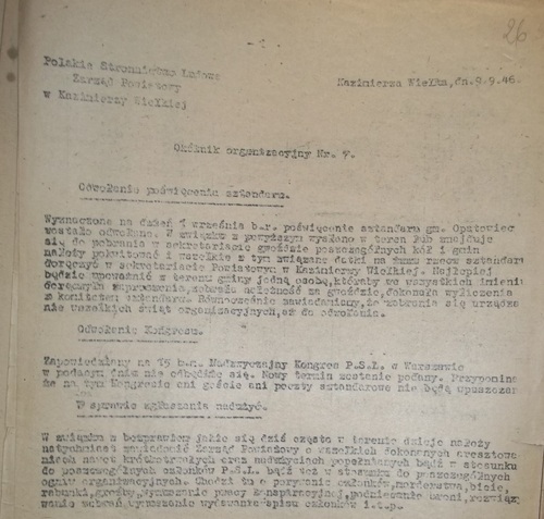 Okólnik organizacyjny ZP PSL w Pińczowie z siedzibą w Kazimierzy Wielkiej (z zasobu AIPN)