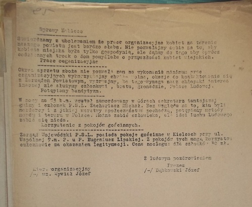 Okólnik organizacyjny ZP PSL w Pińczowie z siedzibą w Kazimierzy Wielkiej (z zasobu AIPN)