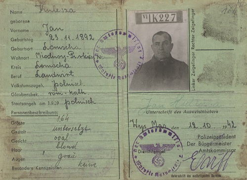 Fałszywa kenkarta Władysława Liniarskiego wystawiona na nazwisko Jan Kulesza, 1942 r. Fot. AIPN