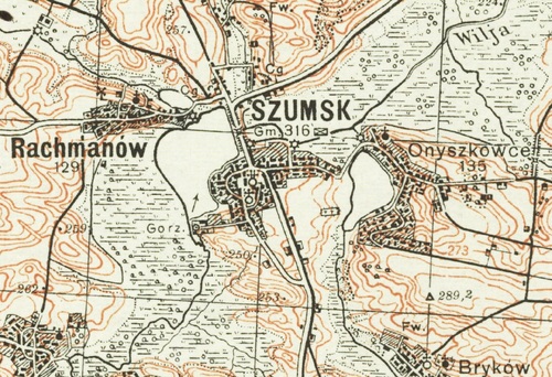 Szumsk we fragmencie mapy WiG, 1939 r. (ze zbiorów Biblioteki Narodowej)