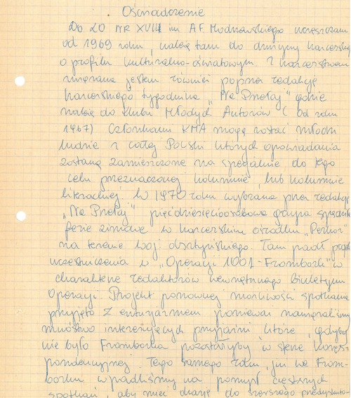 Oświadczenie Darii Trafankowskiej. Dokument z akt sprawy operacyjnego sprawdzenia krypt. „Dom” (z zasobu IPN)