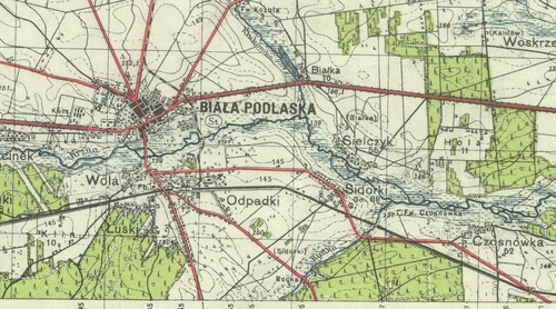 Biała Podlaska i okolice na mapie z 1940 r. (ze zbiorów Biblioteki Narodowej)