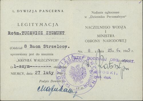 Legitymacja odznaczeniowa Zygmunta Tucewicza (fot. z zasobu AIPN)