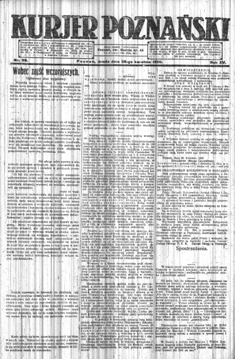 „Kurier Poznański” 28 kwietnia 1920, nr 98