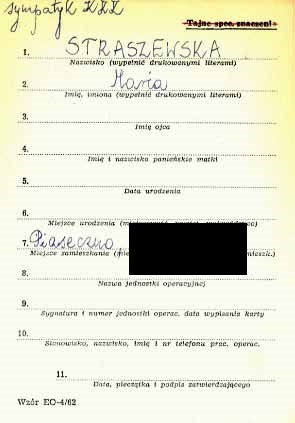 Karta dotycząca Marii Straszewskiej z kartoteki pomocniczej Biura „C” Ministerstwa Spraw Wewnętrznych – Klub Krzywego Koła (z zasobu AIPN)