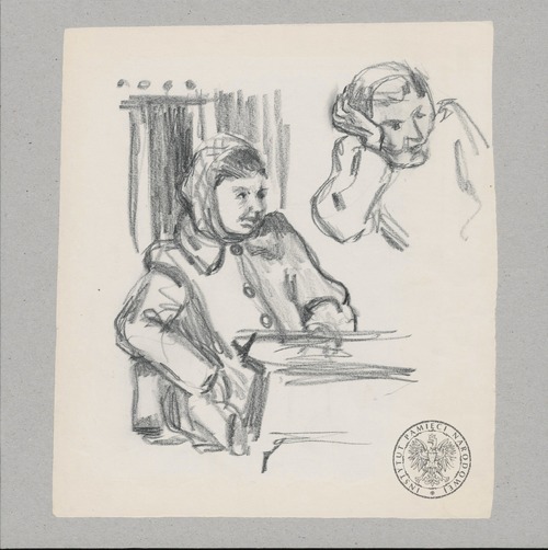 Więźniowie (tytuł roboczy). Rysunek pochodzący ze znajdującej się w zasobie Archiwum IPN w Warszawie Kolekcji grafik, rysunków i akwareli autorstwa Marii Hiszpańskiej-Neumann